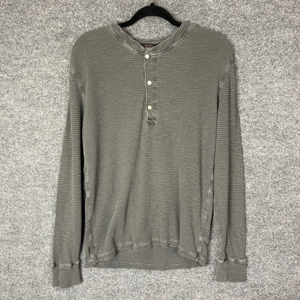 Double RL RRL Ralph Lauren Mens Gray Waffle Knit Henley Shirt Size L Long Sleeve